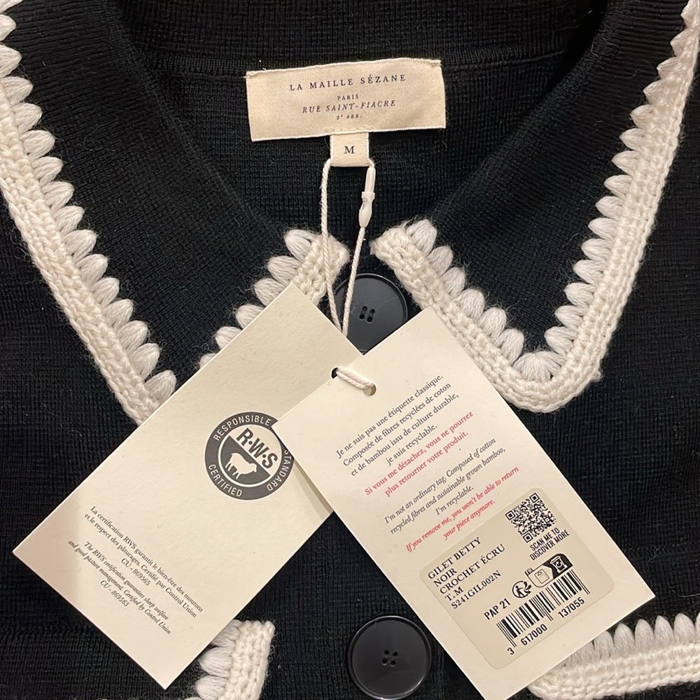 Sezane Black Sweater Jacket with White Trim - Picture 4 of 4